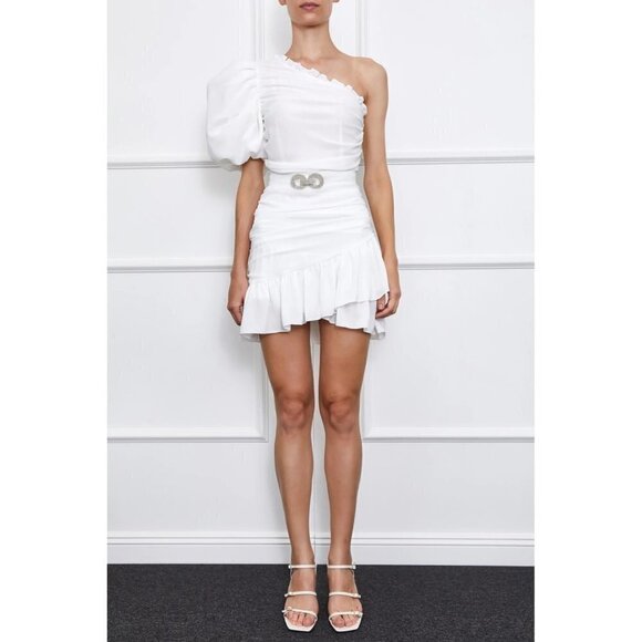 MERGIM Magda Bridal Dress in White 2 Medium New Crystal Belt Mini - Picture 1 of 13